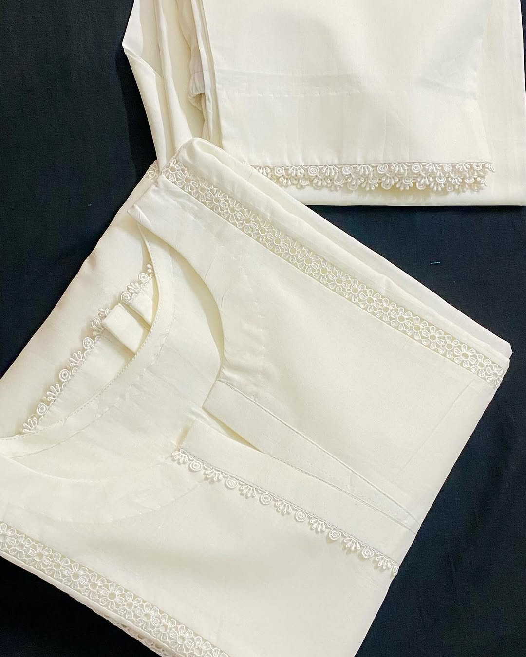 Sf 375 - White Lace Work Marina 2 Pc Stitched Suit