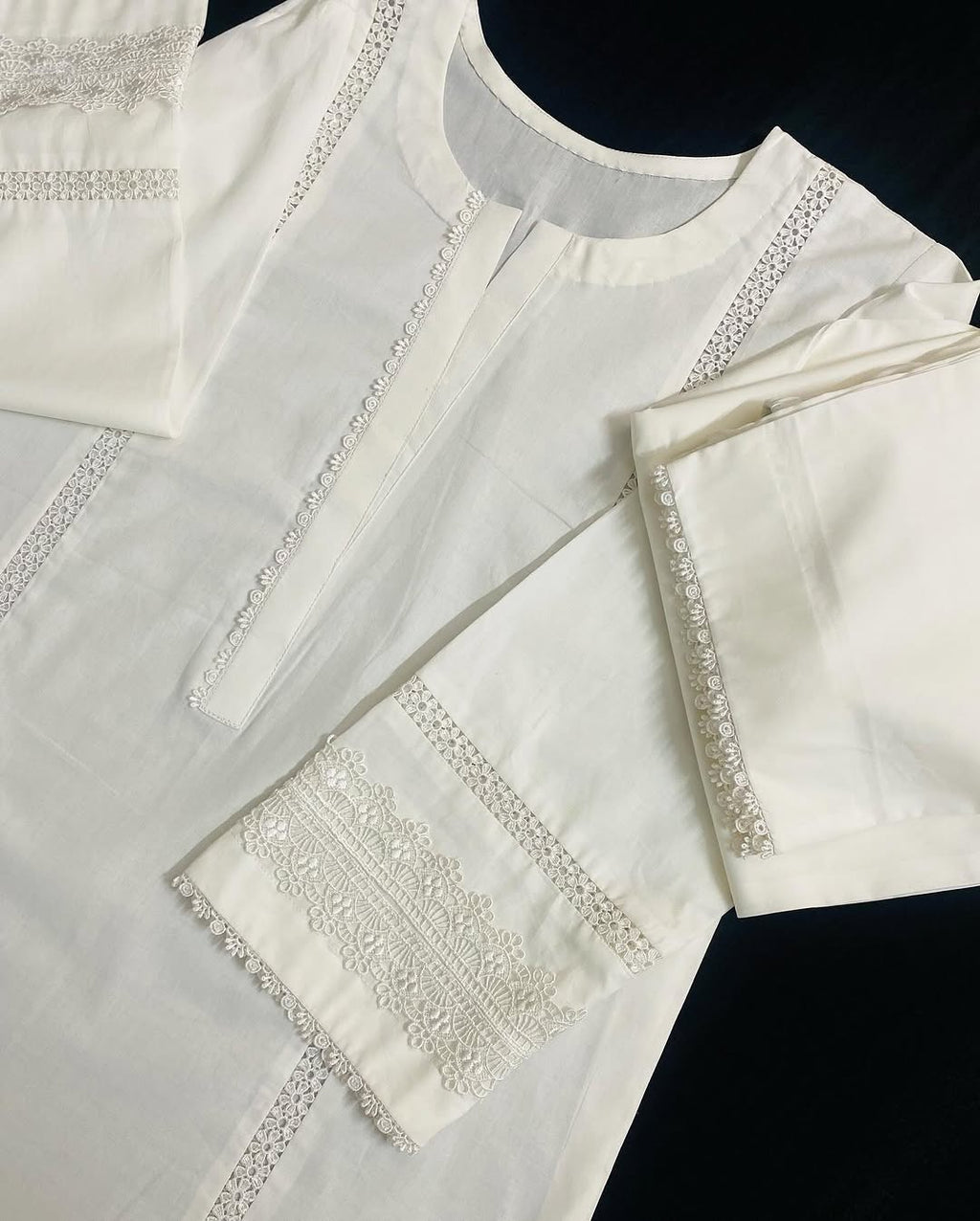 Sf 375 - White Lace Work Marina 2 Pc Stitched Suit