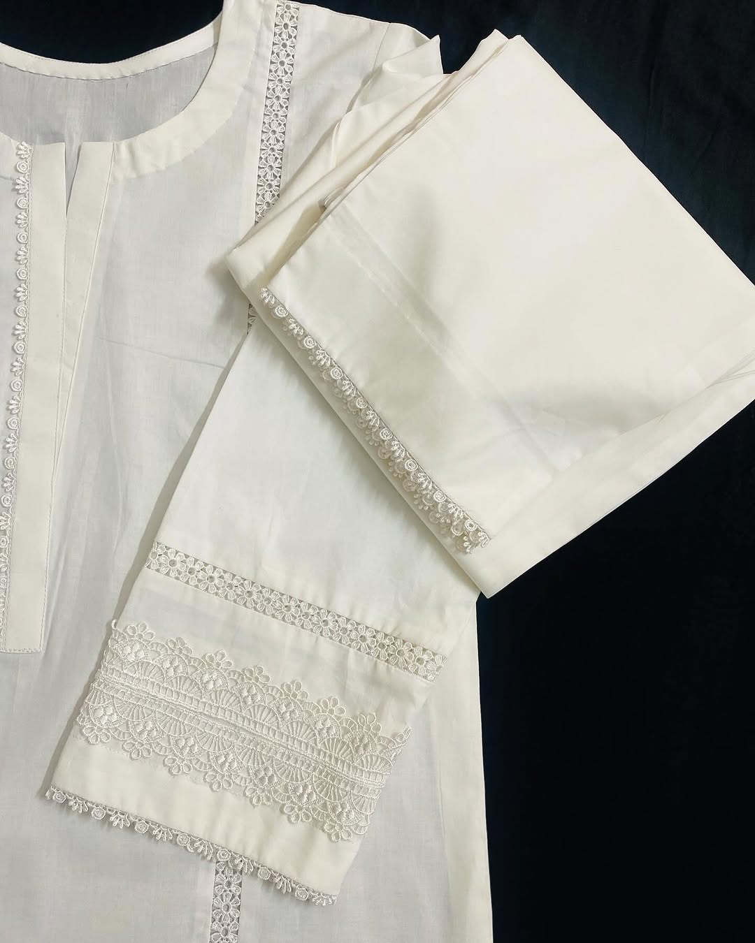 Sf 375 - White Lace Work Marina 2 Pc Stitched Suit