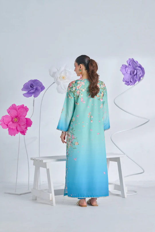 F - 396 Printed Silk Kaftan 2 PC Stitched Suit