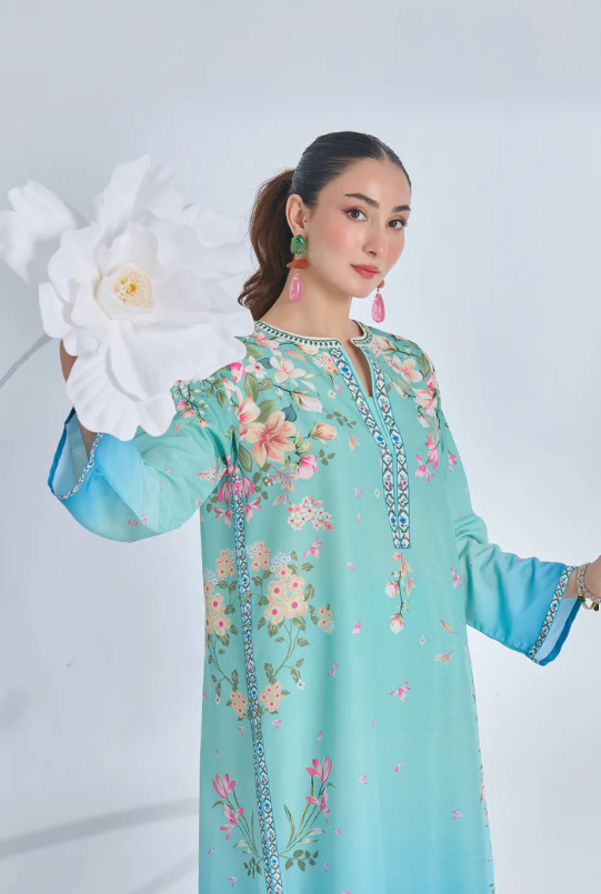 F - 396 Printed Silk Kaftan 2 PC Stitched Suit