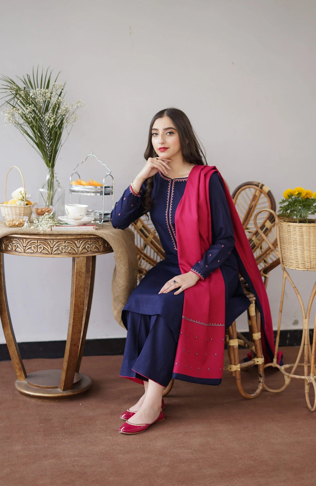 SF-348 Navy Blue Tilla Embroidered Suit