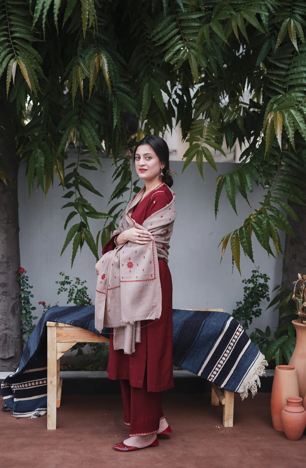 SF-350 Kashmiri Embroidered Maroon Suit