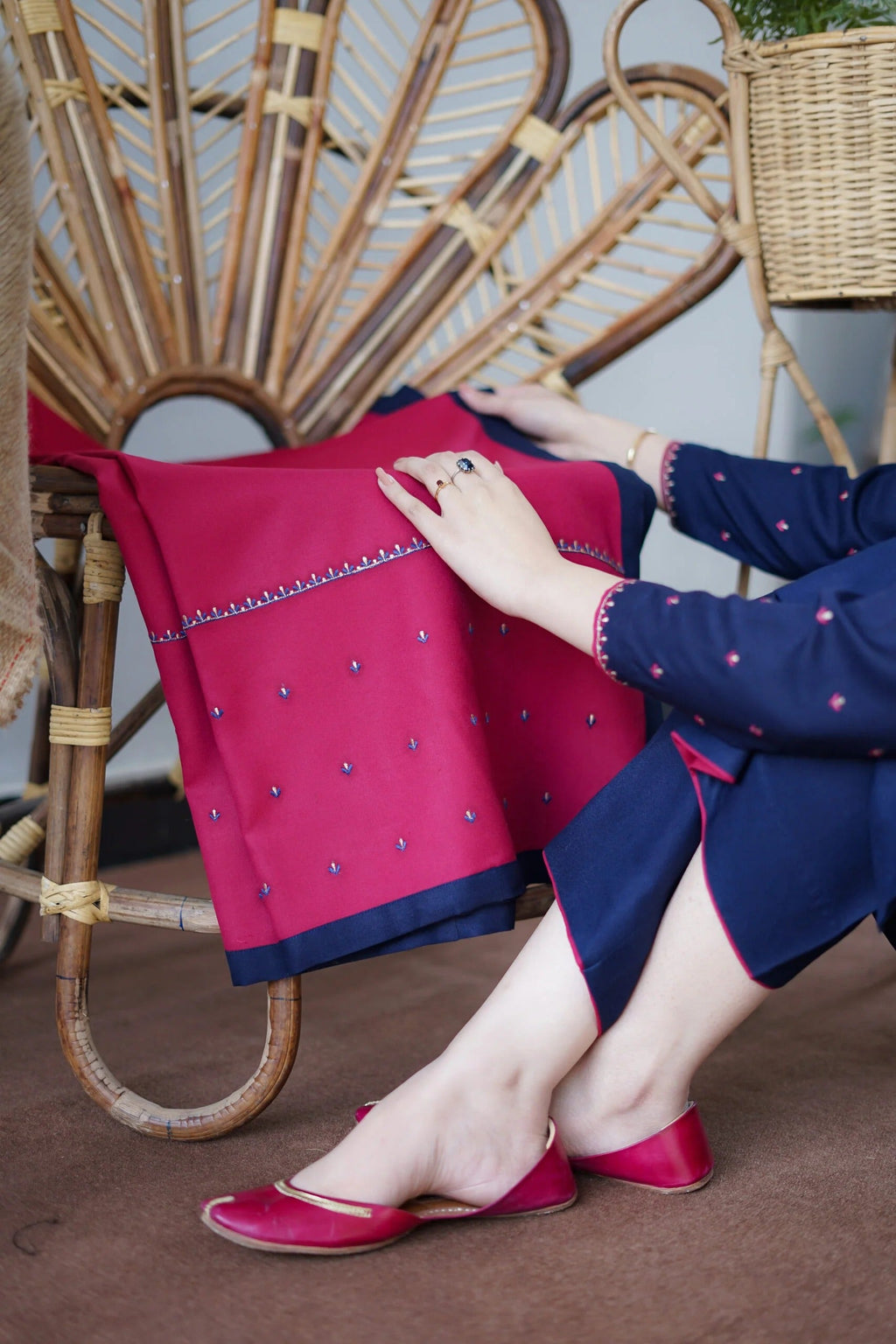 SF-348 Navy Blue Tilla Embroidered Suit