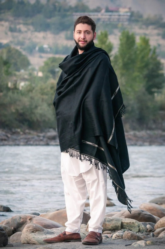 BLACK COLOUR PASHMINA WOOLEN SHAWL FOR MEN