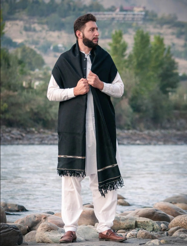 BLACK COLOUR PASHMINA WOOLEN SHAWL FOR MEN